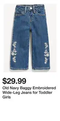 Old Navy Old Navy Baggy Embroidered Wide-Leg Jeans for Toddler Girls offer