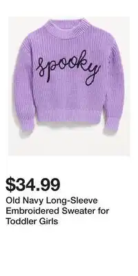 Old Navy Old Navy Long-Sleeve Embroidered Sweater for Toddler Girls offer