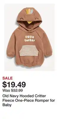 Old Navy Old Navy Hooded Critter Fleece One-Piece Romper for Baby offer