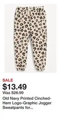 Old Navy Old Navy Printed Cinched-Hem Logo-Graphic Jogger Sweatpants for Toddler Girls offer