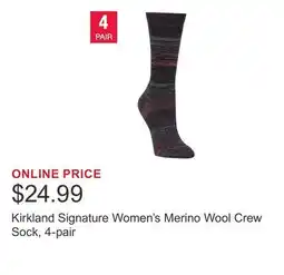 Costco Kirkland Signature Women's Merino Wool Crew Sock, 4-pair offer