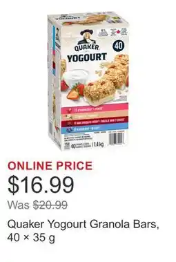 Costco Quaker Yogourt Granola Bars, 40 × 35 g offer
