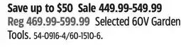Canadian Tire Greenworks Selected 60V Garden Tools offer
