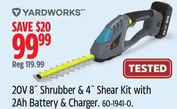 Canadian Tire Yardworks 20V 8 Shrubber & 4 Shear Kit with 2Ah Battery & Charger offer