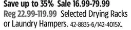 Canadian Tire type A Selected Drying Racks or Laundry Hampers offer