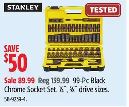 Canadian Tire Stanley99-Pc Black Chrome Socket Set. 1⁄4˝, 3⁄8˝ drive sizes offer