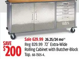 Canadian Tire Mastercraft 72˝ Extra-Wide Rolling Cabinet with Butcher-Block Top offer