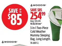 Canadian Tire Woods 3-in-1 Two-Piece Cold Weather Mummy Sleeping Bag, Long Length offer