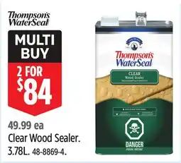 Canadian Tire Thompson's Clear Wood Sealer. 3.78L offer