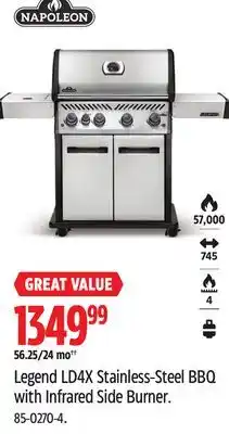 Canadian Tire Napoleon Legend LD4X Stainless-Steel BBQ with Infrared Side Burner offer