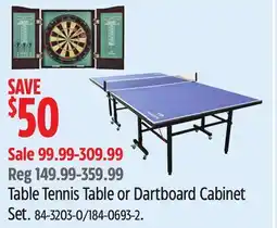 Canadian Tire Table Tennis Table or Dartboard Cabinet Set offer