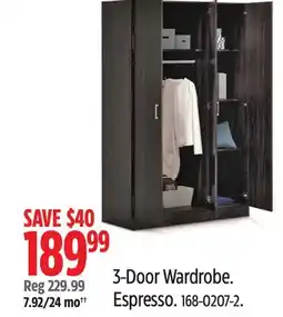 Canadian Tire Sauder 3-Door Wardrobe. Espresso offer