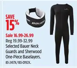 Canadian Tire Selected Bauer Neck Guards and Sherwood One-Piece Baselayers offer
