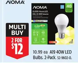 Canadian Tire Noma A19 40W LED Bulbs offer