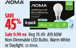 Canadian Tire Noma A19 60W Non-Dimmable LED Bulbs offer
