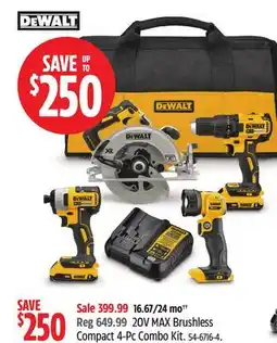 Canadian Tire Dewalt 20V MAX Brushless Compact 4-Pc Combo Kit offer