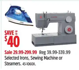 Canadian Tire Selected Irons, Sewing Machine or Steamers offer
