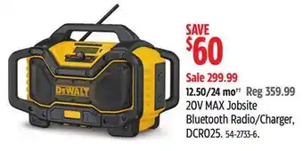 Canadian Tire DEWALT 20V MAX Jobsite Bluetooth Radio/Charger, DCR025 offer