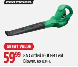 Canadian Tire Certified 8A Corded 160CFM Leaf Blower offer