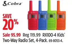 Canadian Tire Cobra RX100-4 Kids' Two-Way Radio Set, 4-Pack offer