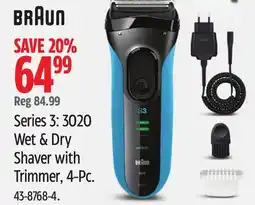 Canadian Tire Braun Series 3: 3020 Wet & Dry Shaver with Trimmer, 4-Pc offer