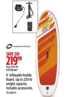 Canadian Tire Bestway 9´ Inflatable Paddle Board. Up to 220-lb weight capacity. Includes accessories offer