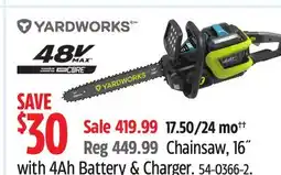 Canadian Tire Yardworks Chainsaw, 16 with 4Ah battery & charger offer