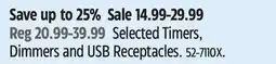 Canadian Tire Type-A Selected Timers, Dimmers and USB Receptacles offer