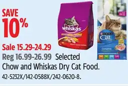 Canadian Tire Purina Selected Chow and Whiskas Dry Cat Food offer