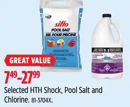 Canadian Tire Selected HTH Shock, Pool Salt and Chlorine offer