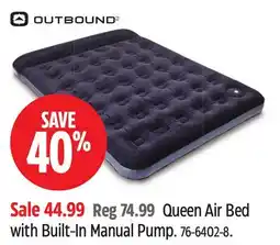 Canadian Tire Outbound Queen Air Bed with Built-In Manual Pump offer