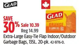 Canadian Tire Glad Extra-Large Easy-Tie Flap Indoor/Outdoor Garbage Bags, 135L. 20-pk offer