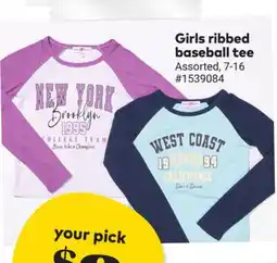 Giant Tiger Girls ribbed baseball tee offer