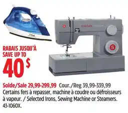 Canadian Tire Hamilton Selected Irons, Sewing Machine or Steamers offer