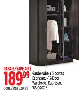 Canadian Tire 3-Door Wardrobe Espresso offer