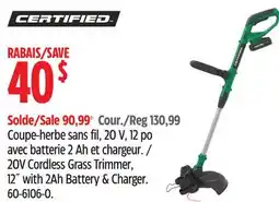 Canadian Tire Certified 20V Cordless Line Grass Trimmer, 12-in offer