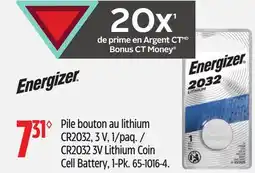 Canadian Tire Energizer CR2032 3V Lithium Coin Cell Battery offer