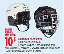 Canadian Tire Bauer Selected CCM and Bauer Youth Hockey Helmets and Combos offer