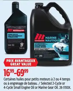 Canadian Tire MotoMaster Selected 2-Cycle or 4-Cycle Small Engine Oil or Marine Gear Oil offer