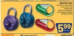 Jean Coutu MASTER LOCK Selected combination and backpack padlocks offer