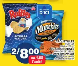 Marché Bonichoix RUFFLES (180 to 200 g) OR MUNCHIES (250 g) CHIPS OR SNACKS offer