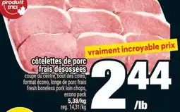 Super C CÔTELETTES DE PORC FRAIS DÉSOSSÉES | FRESH BONELESS PORK LOIN CHOPS offer
