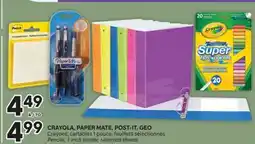 Brunet CRAYOLA, PAPER MATE, POST-IT, GEO Crayons, cartables 1 pouce, feuillets sélectionnés offer