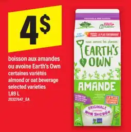 Maxi BOISSON AUX AMANDES OU AVOINE EARTH'S OWN | ALMOND OR OAT BEVERAGE, 1,89 L offer