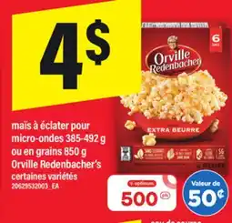 Maxi MAÏS À ÉCLATER POUR MICRO-ONDES 385-492 G OU EN GRAINS 850 G ORVILLE REDENBACHER'S offer
