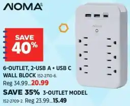 Canadian Tire NOMA 6-OUTLET, 2-USB A+ USB C wall block offer