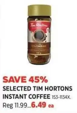 Canadian Tire Selected tim hortons instant coffee offer