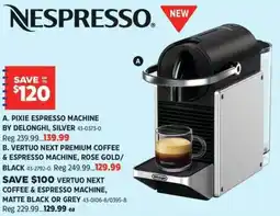 Canadian Tire Nespresso pixie espresso machine by delonghi silver offer