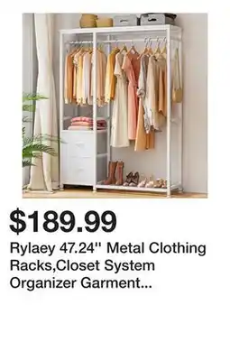 Wayfair Rylaey 47.24'' Metal Clothing Racks,Closet System Organizer Garment Rack for Hanging Clothes offer