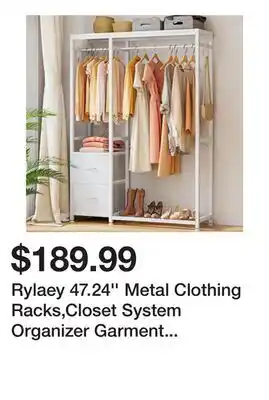 Wayfair Rylaey 47.24'' Metal Clothing Racks,Closet System Organizer Garment Rack for Hanging Clothes offer